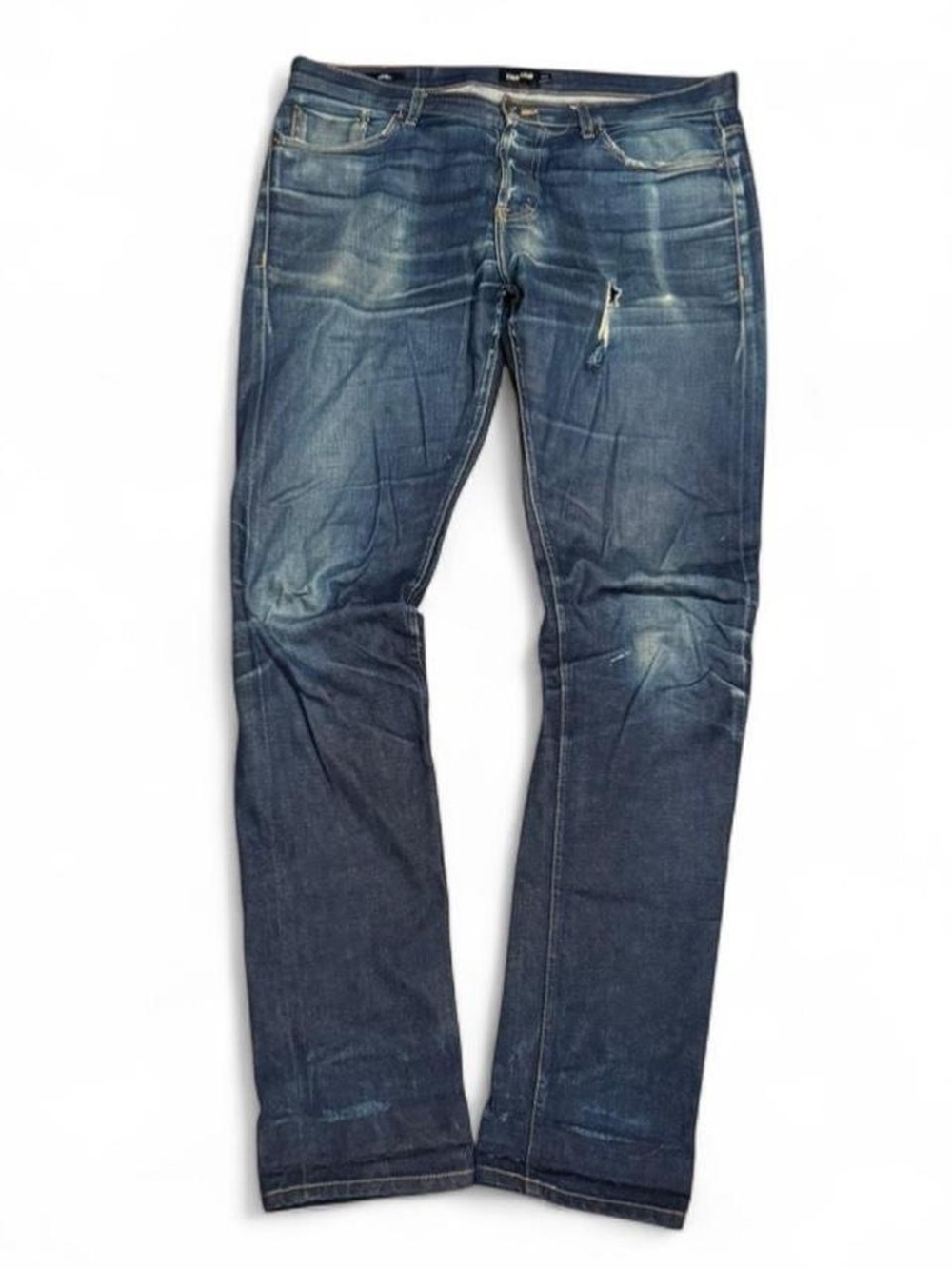 Frank + Oak Selvedge Faded Distressed Slim Straight Jeans